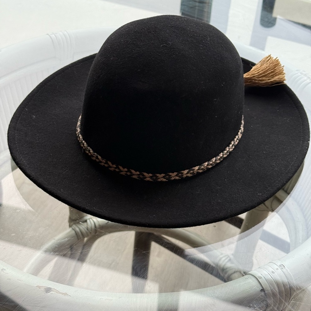 Brixton Black Hat with Brown Tassel Accent